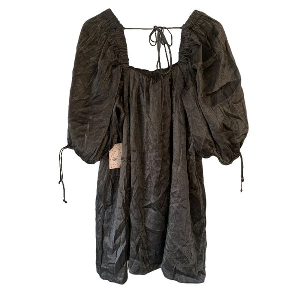 Free People Mini Party Dress Medium Shiny Charcoal - Picture 3 of 7